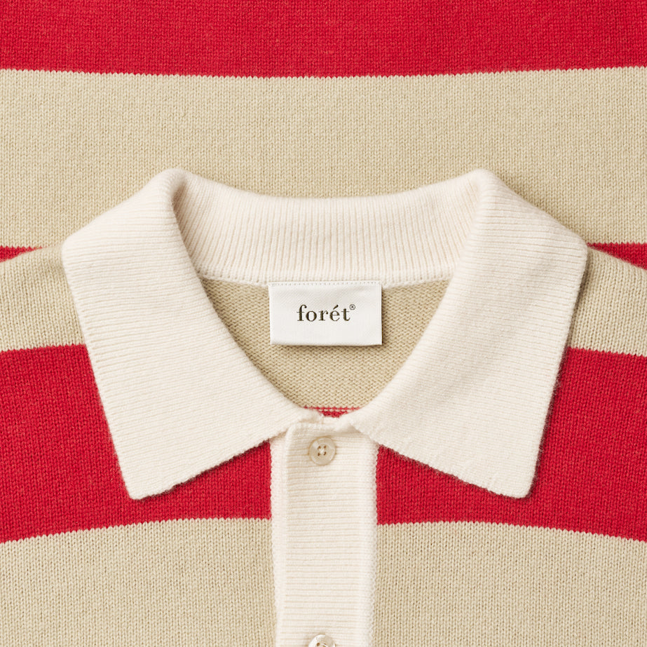 Frost Stripe Wool Knit Polo - Red