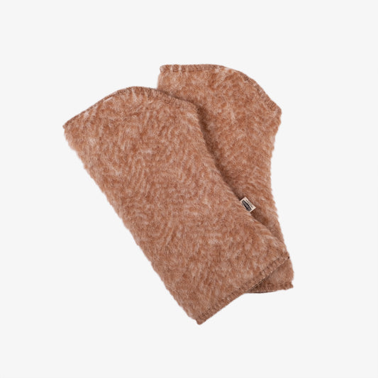 Fingerless Ultralight Wool Gloves - Herringbone Camel
