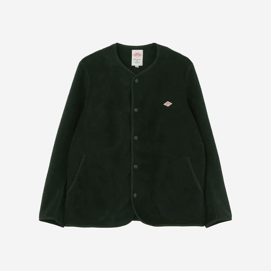 Fleece Collarless Jacket - Dark Green