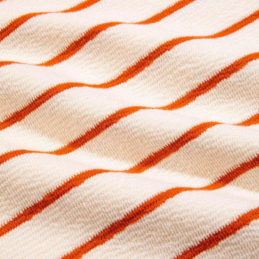 Fly Toweling Textured T-Shirt - Ecru/Tangerine Stripe