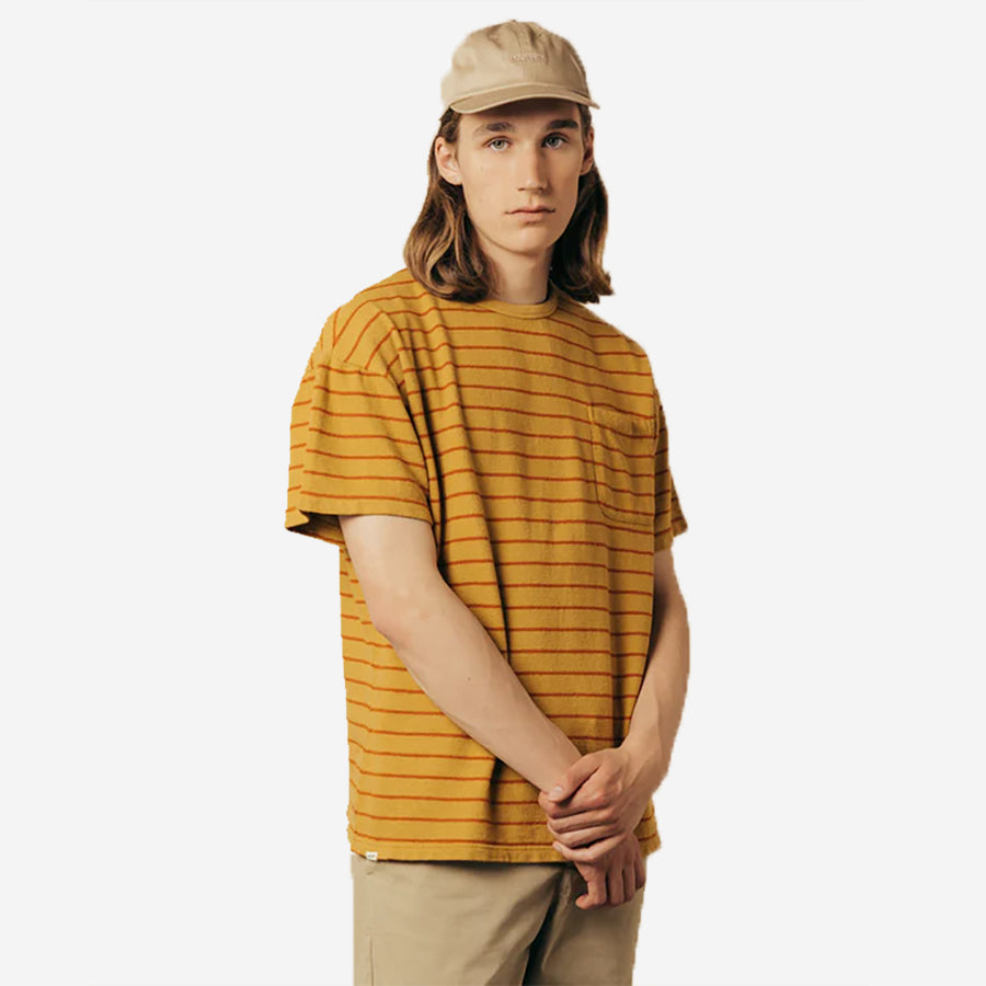 Fly Toweling Textured T-Shirt - Ochre/Tangerine Stripe