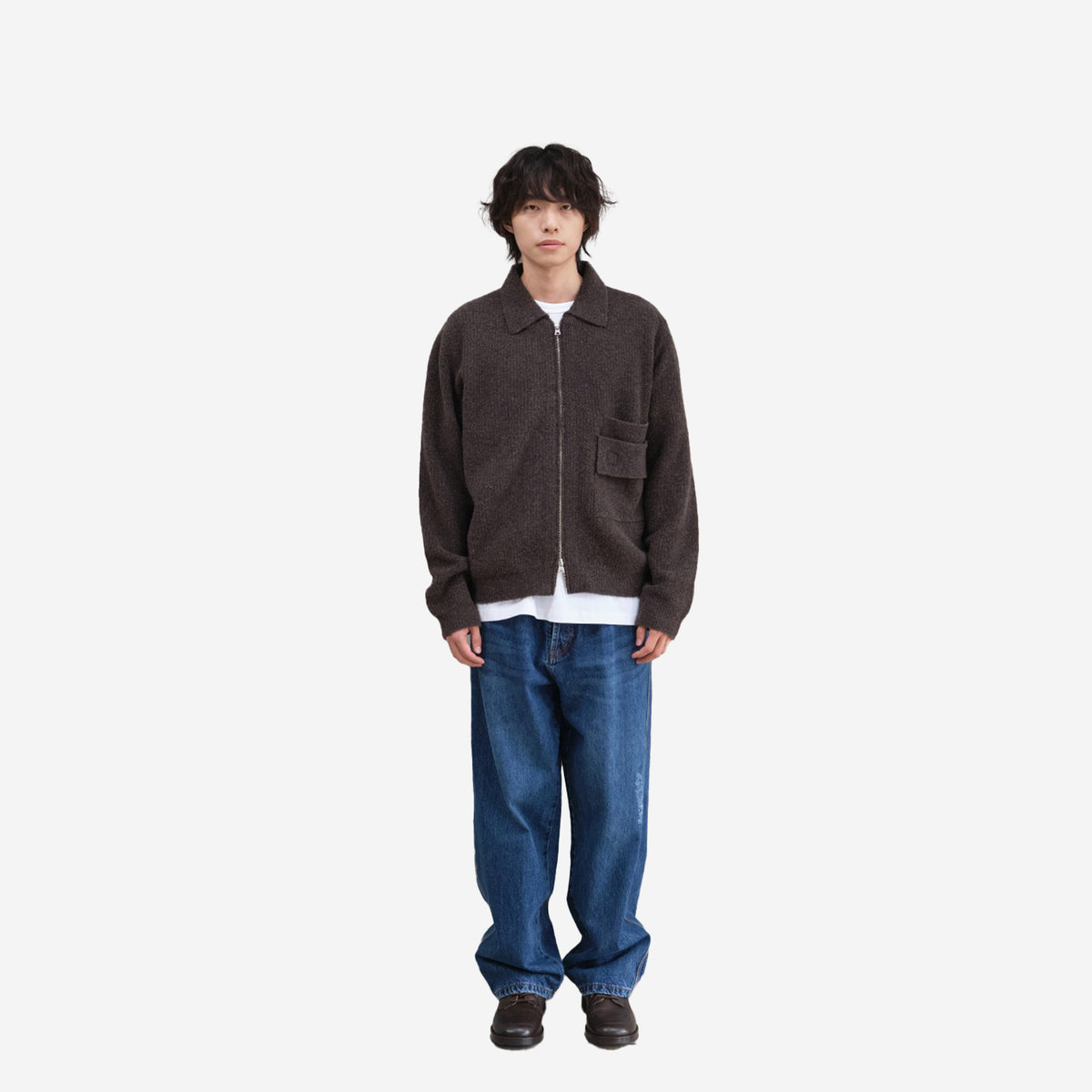 Forshey Boucle Zip Knit Cardigan - Brown