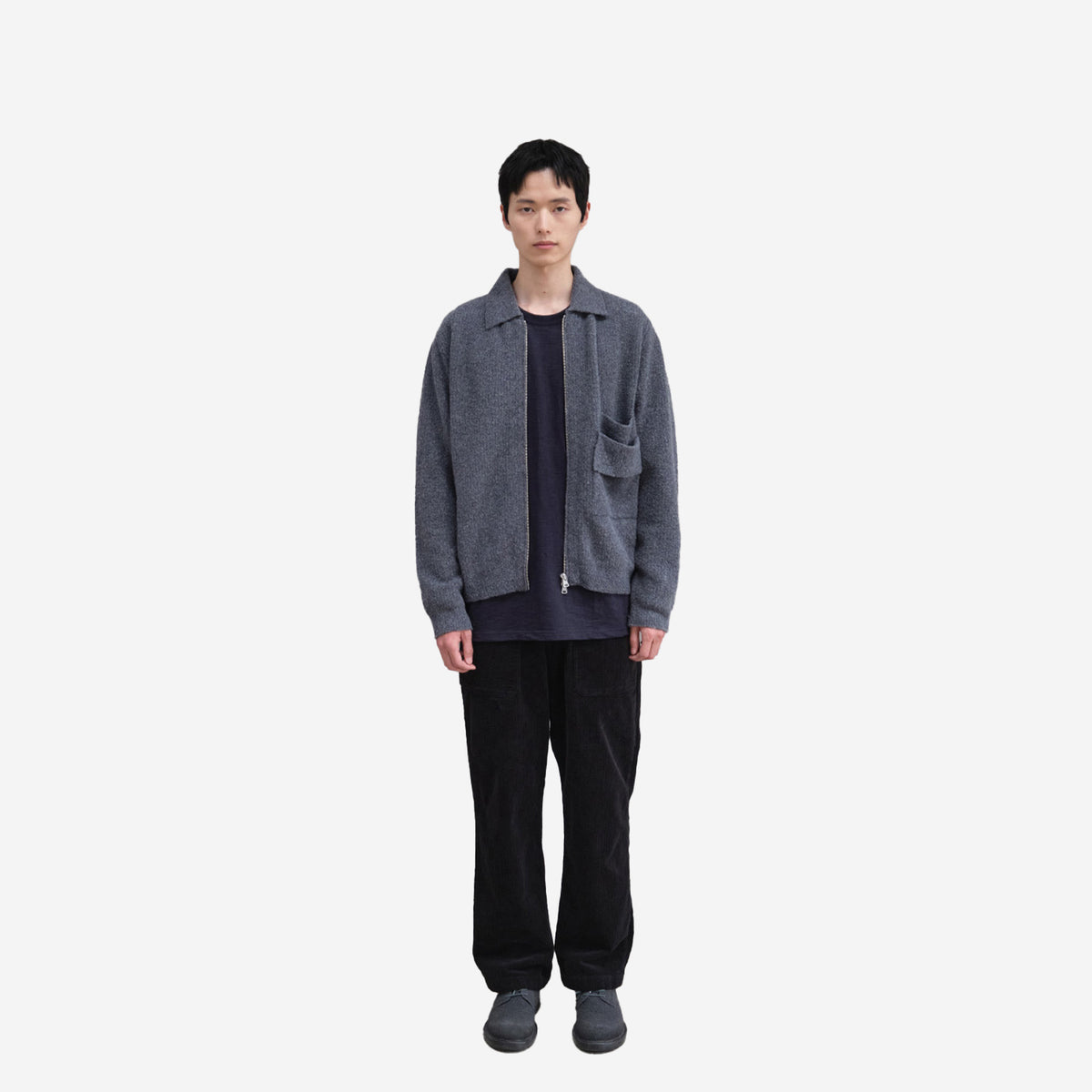 Forshey Boucle Zip Knit Cardigan - Charcoal Grey