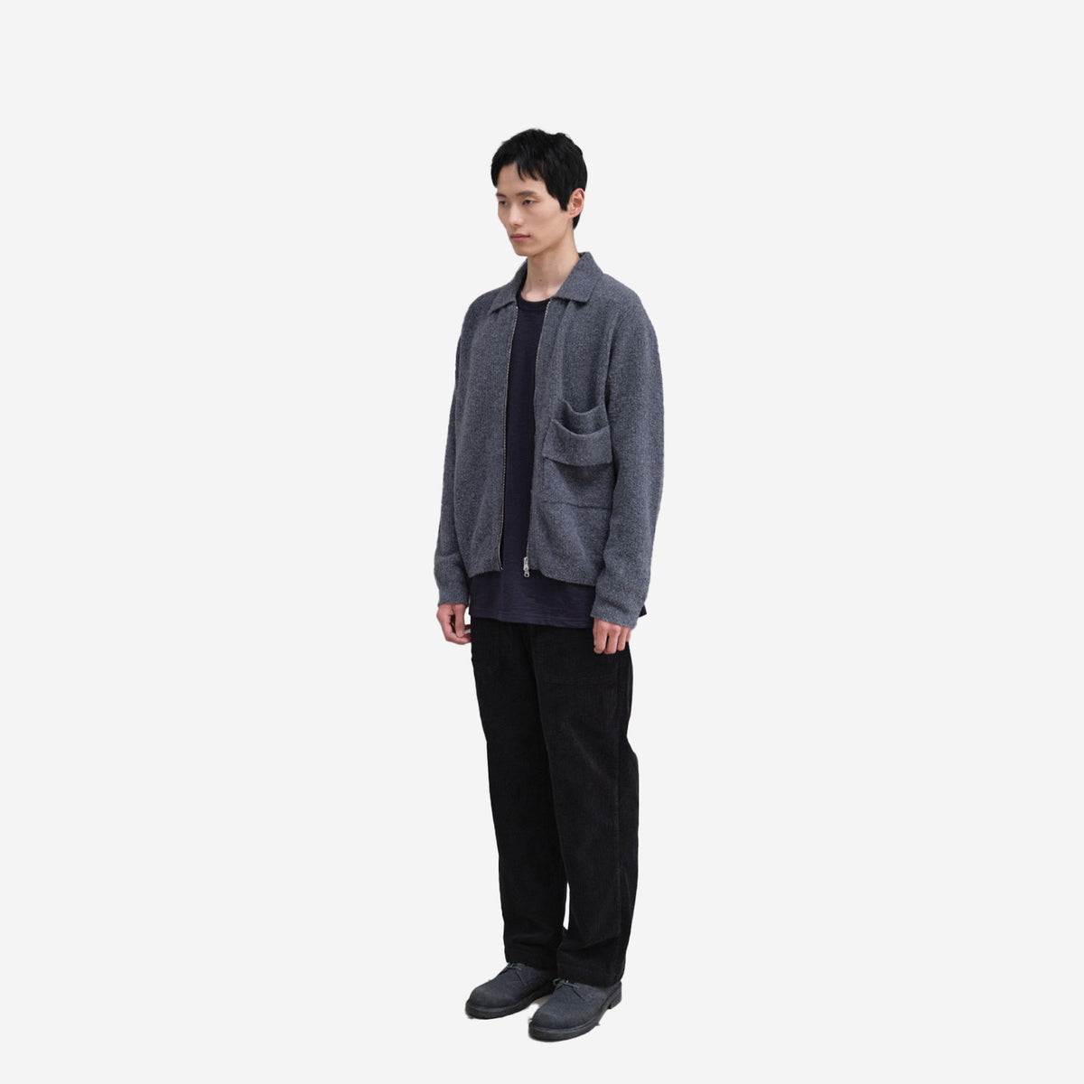 Forshey Boucle Zip Knit Cardigan - Charcoal Grey