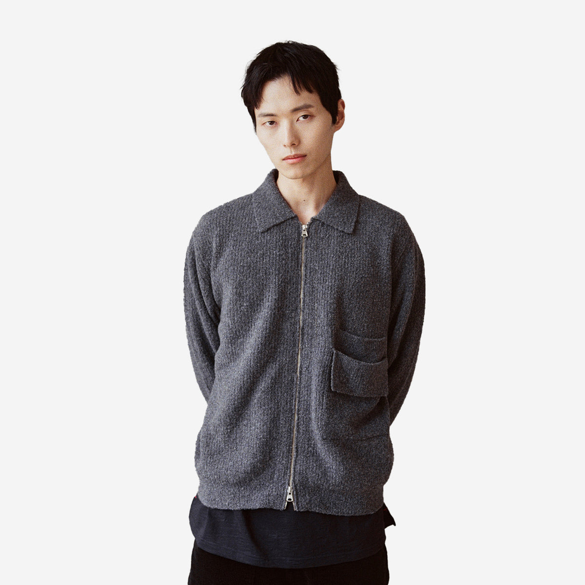 Forshey Boucle Zip Knit Cardigan - Charcoal Grey