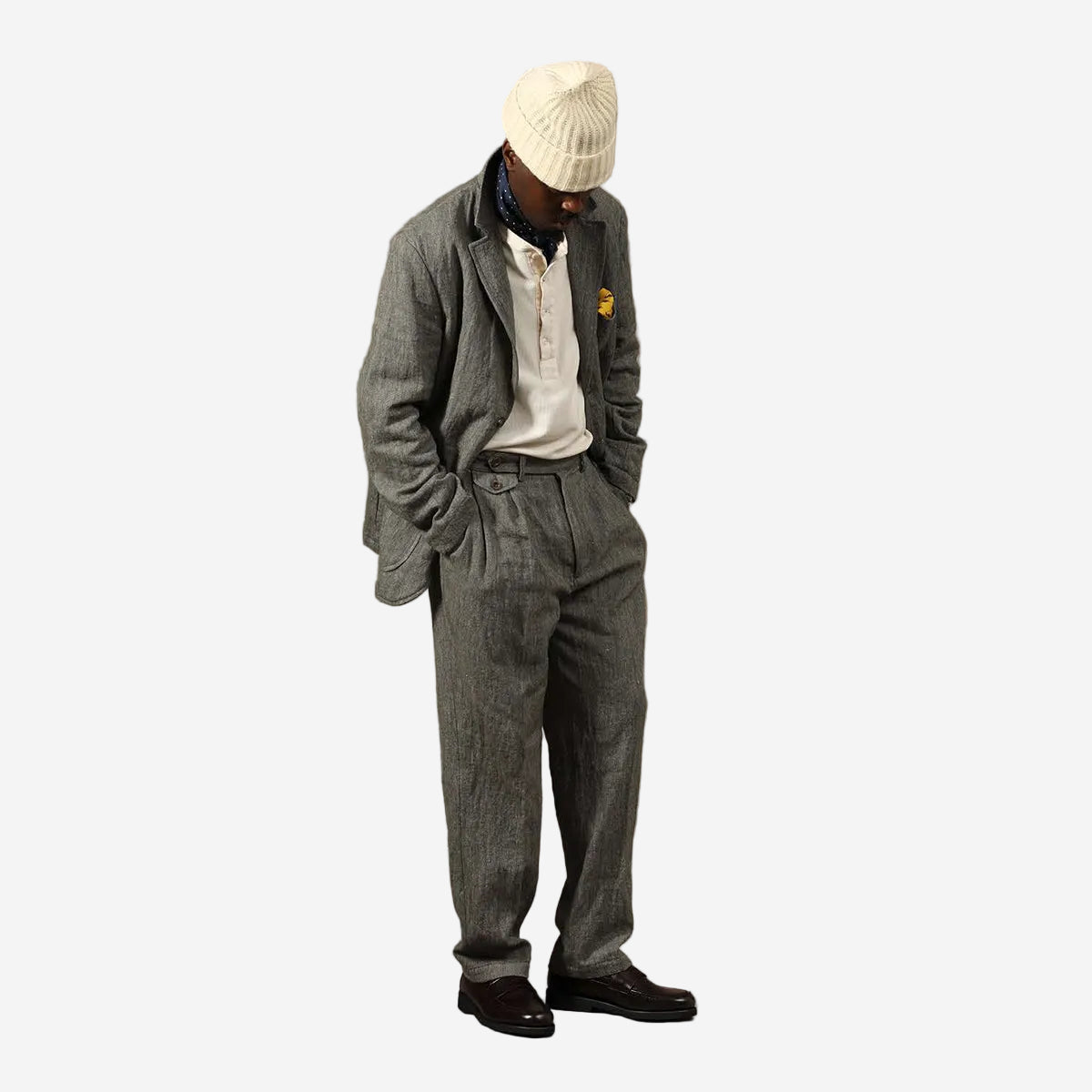 Freeport Herringbone Linen Wool Blazer - Charcoal