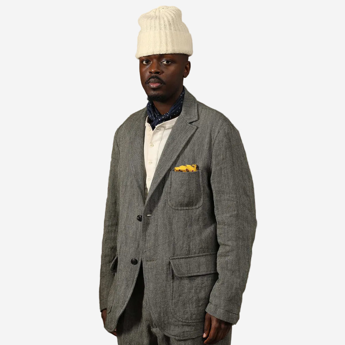 Freeport Herringbone Linen Wool Blazer - Charcoal