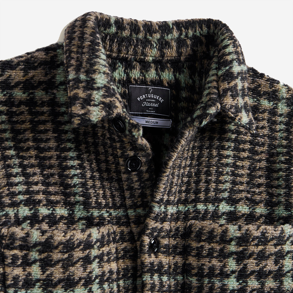 Gales Houndstooth Plaid Wool Overshirt - Black/Green