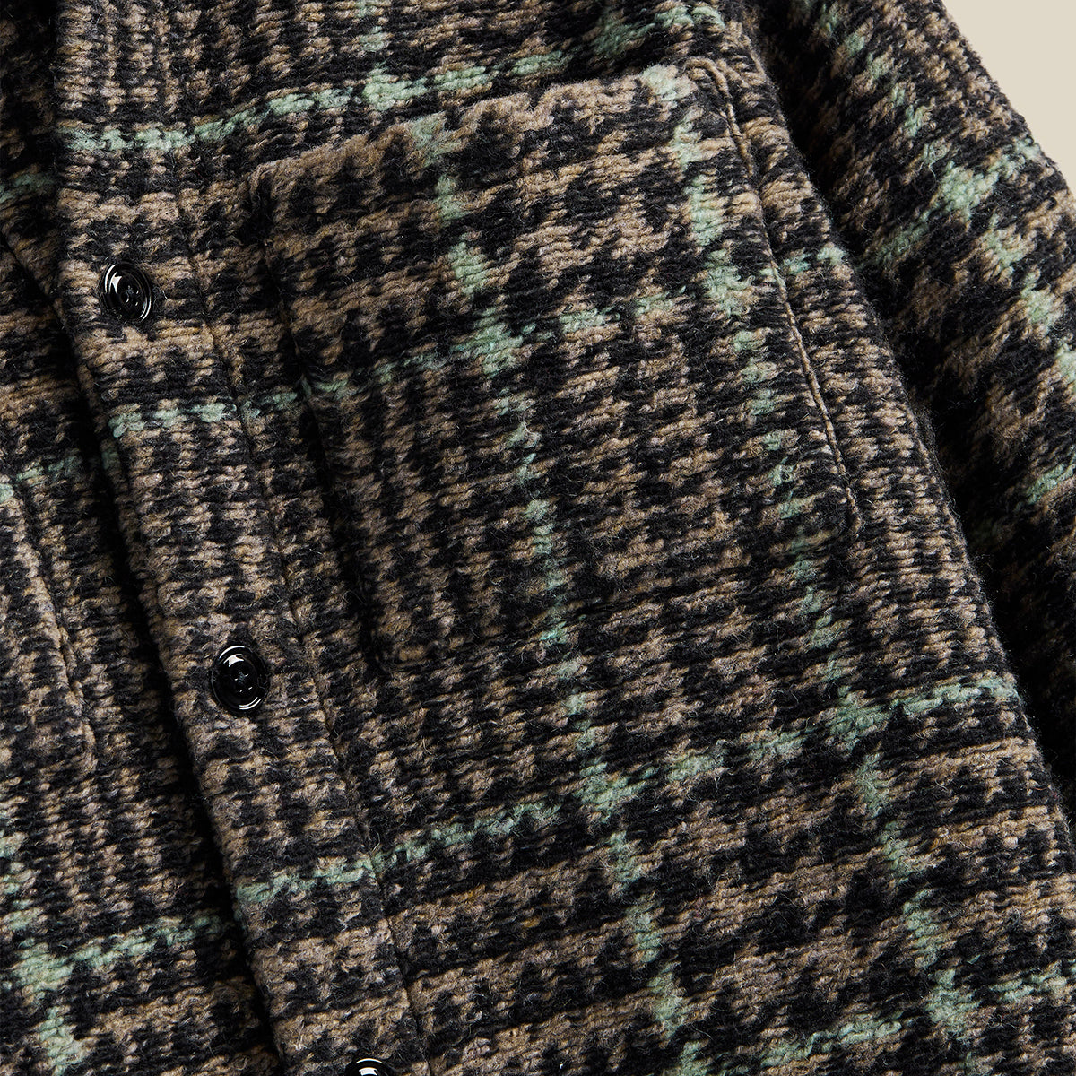 Gales Houndstooth Plaid Wool Overshirt - Black/Green