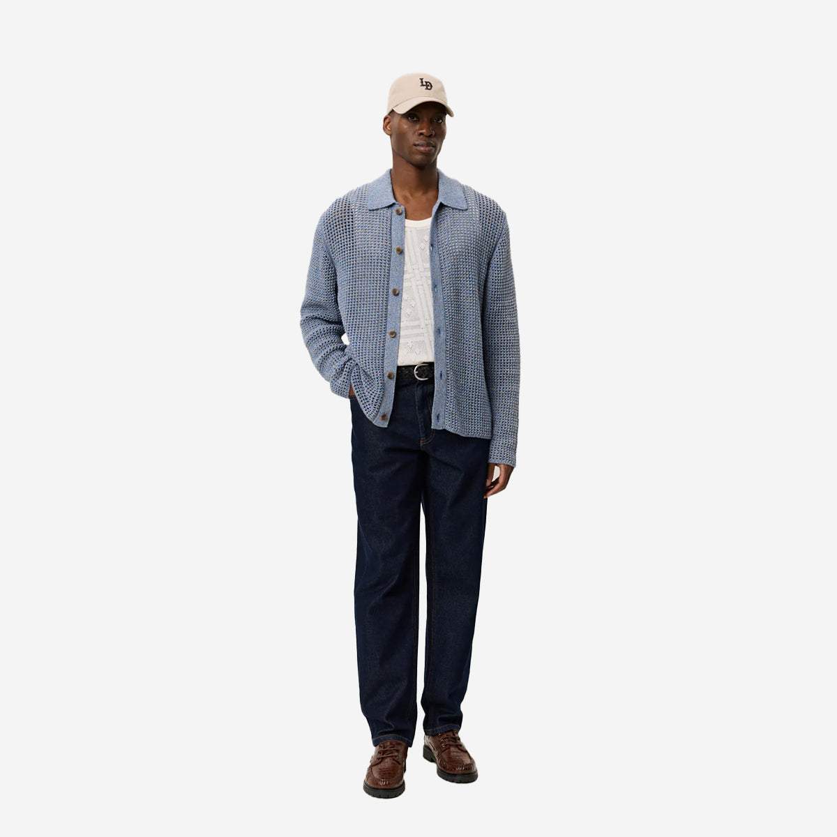 Gerald L/S Knitted Shirt - Dark Denim Blue