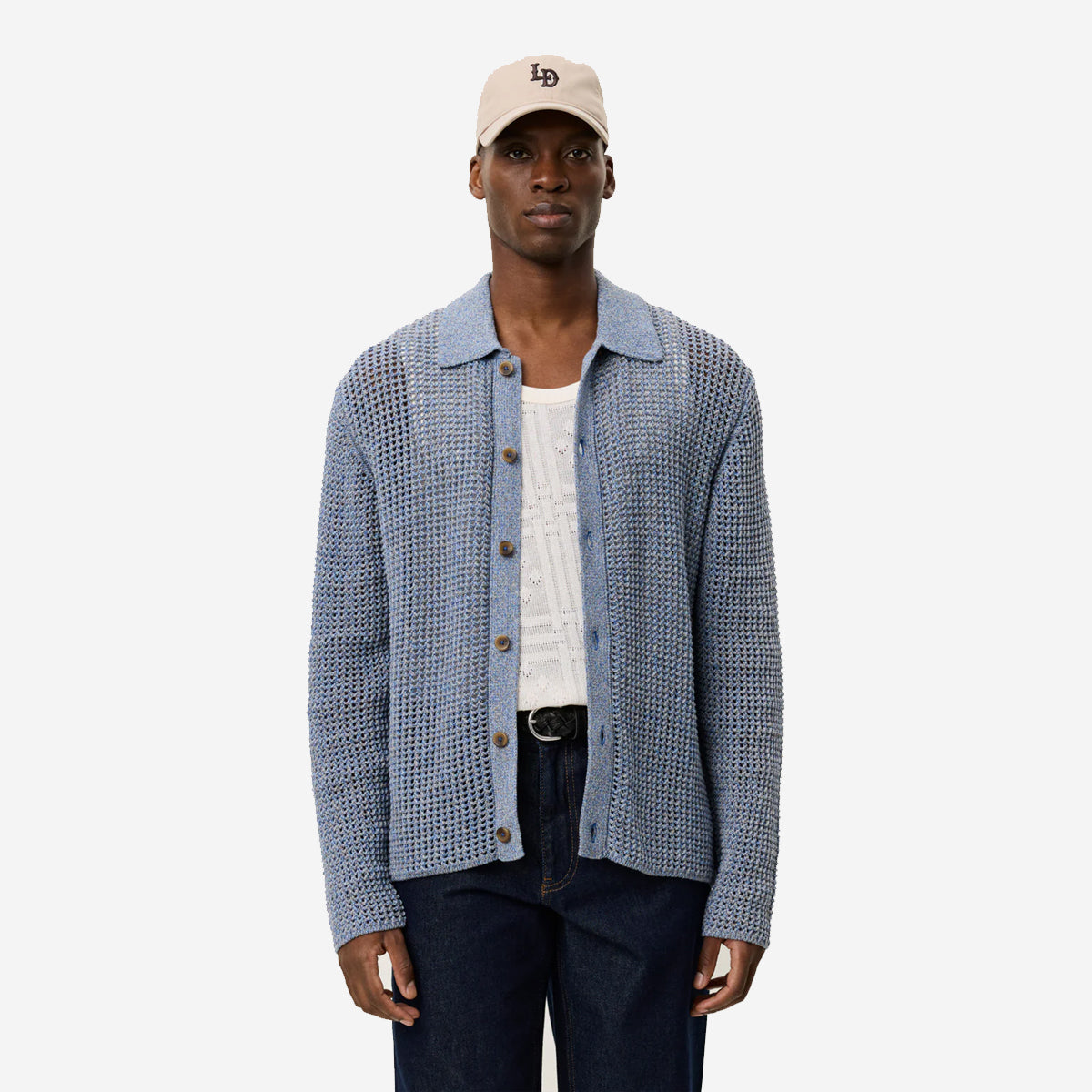 Gerald L/S Knitted Shirt - Dark Denim Blue