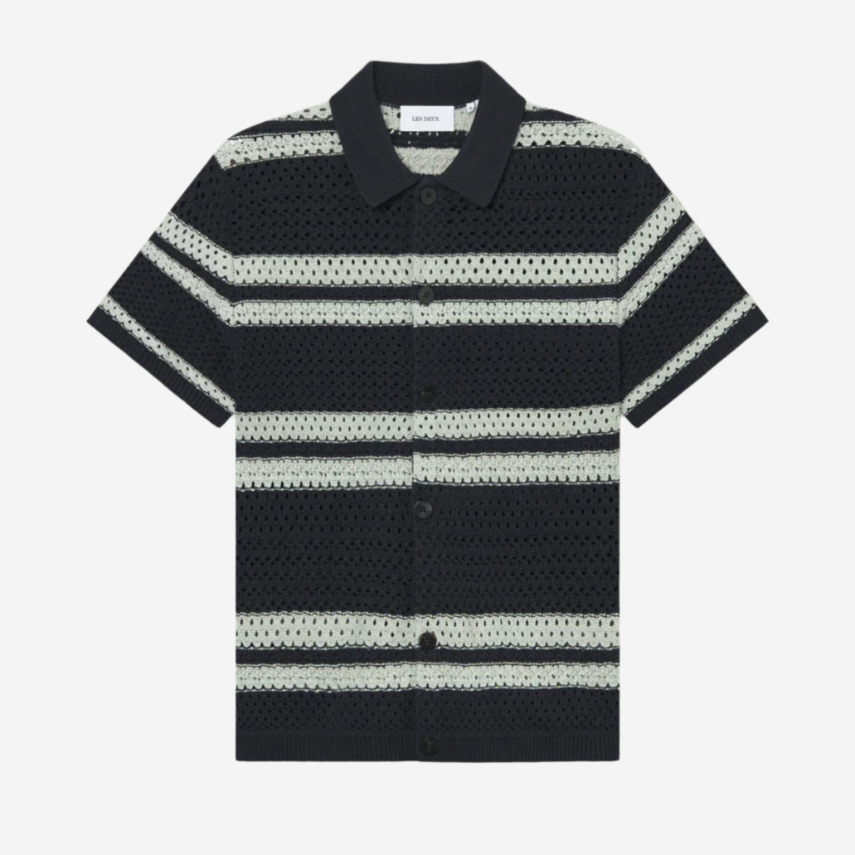 Gianni Knitted Stripe S/S Shirt - Dark Navy
