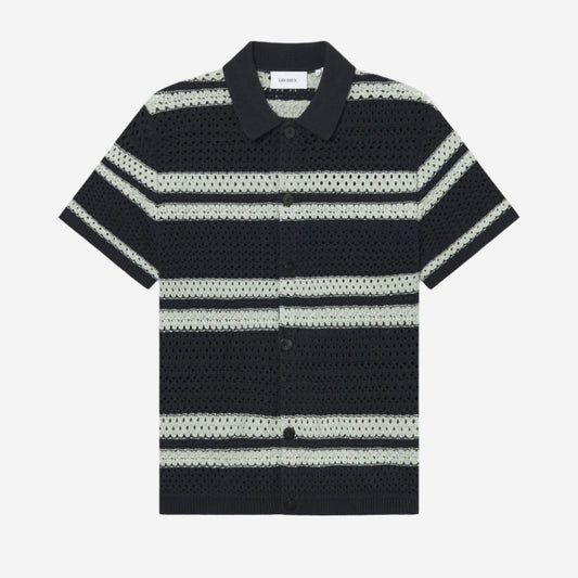 Gianni Knitted Stripe S/S Shirt - Dark Navy
