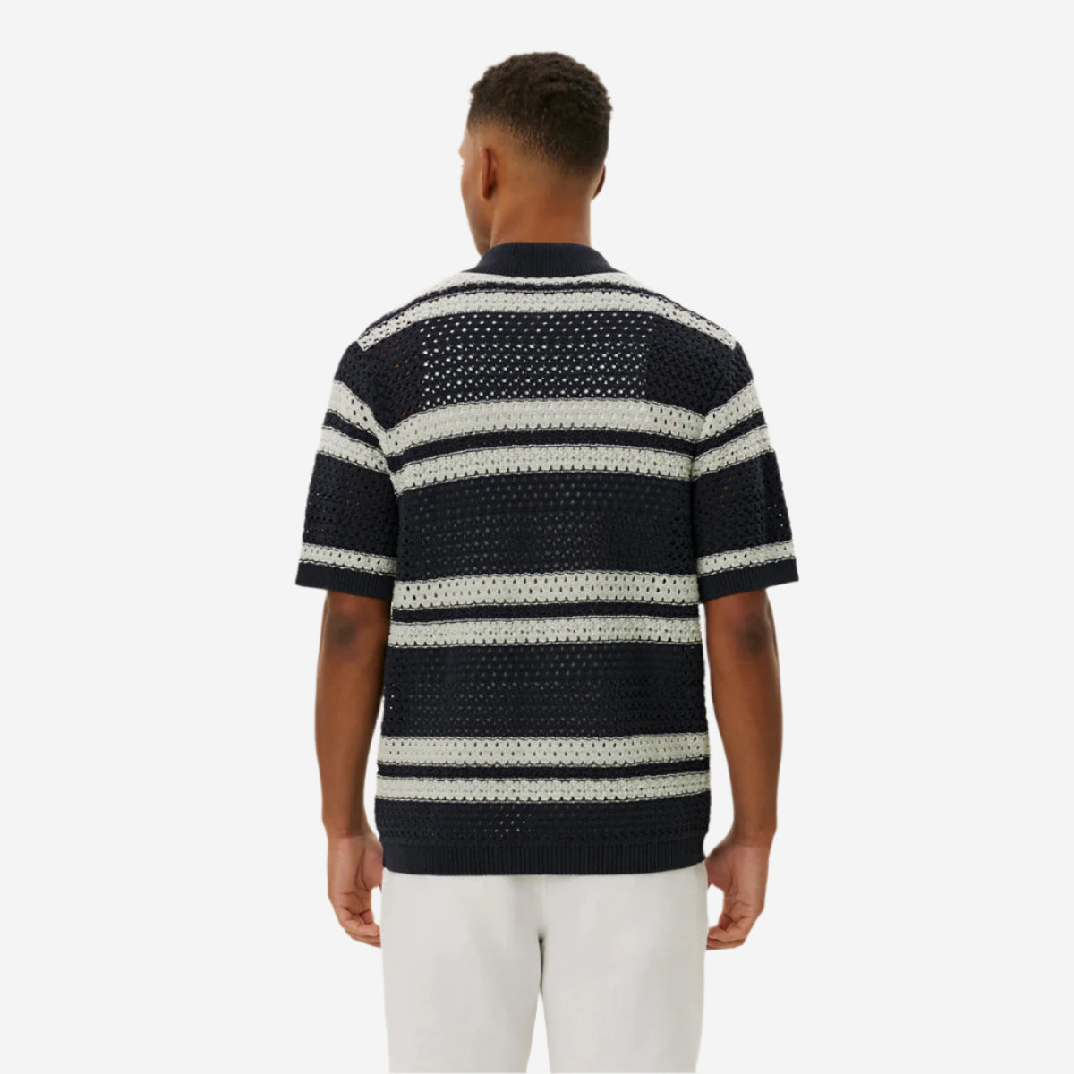 Gianni Knitted Stripe S/S Shirt - Dark Navy
