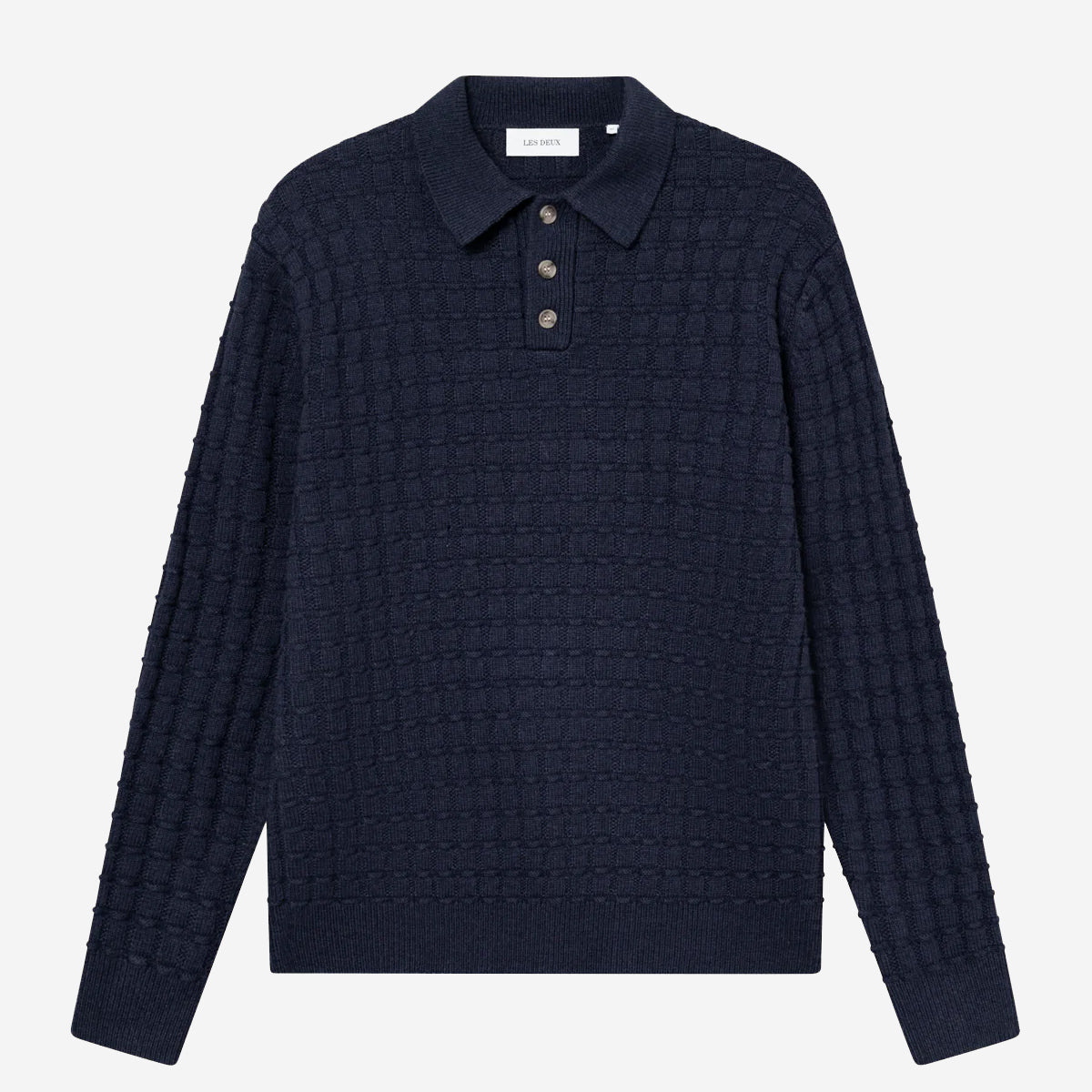 Gustav Squared Structure Polo Knit - Dark Navy
