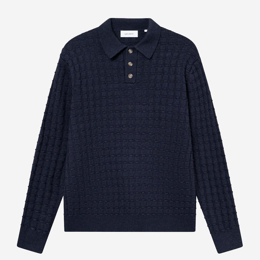 Gustav Squared Structure Polo Knit - Dark Navy