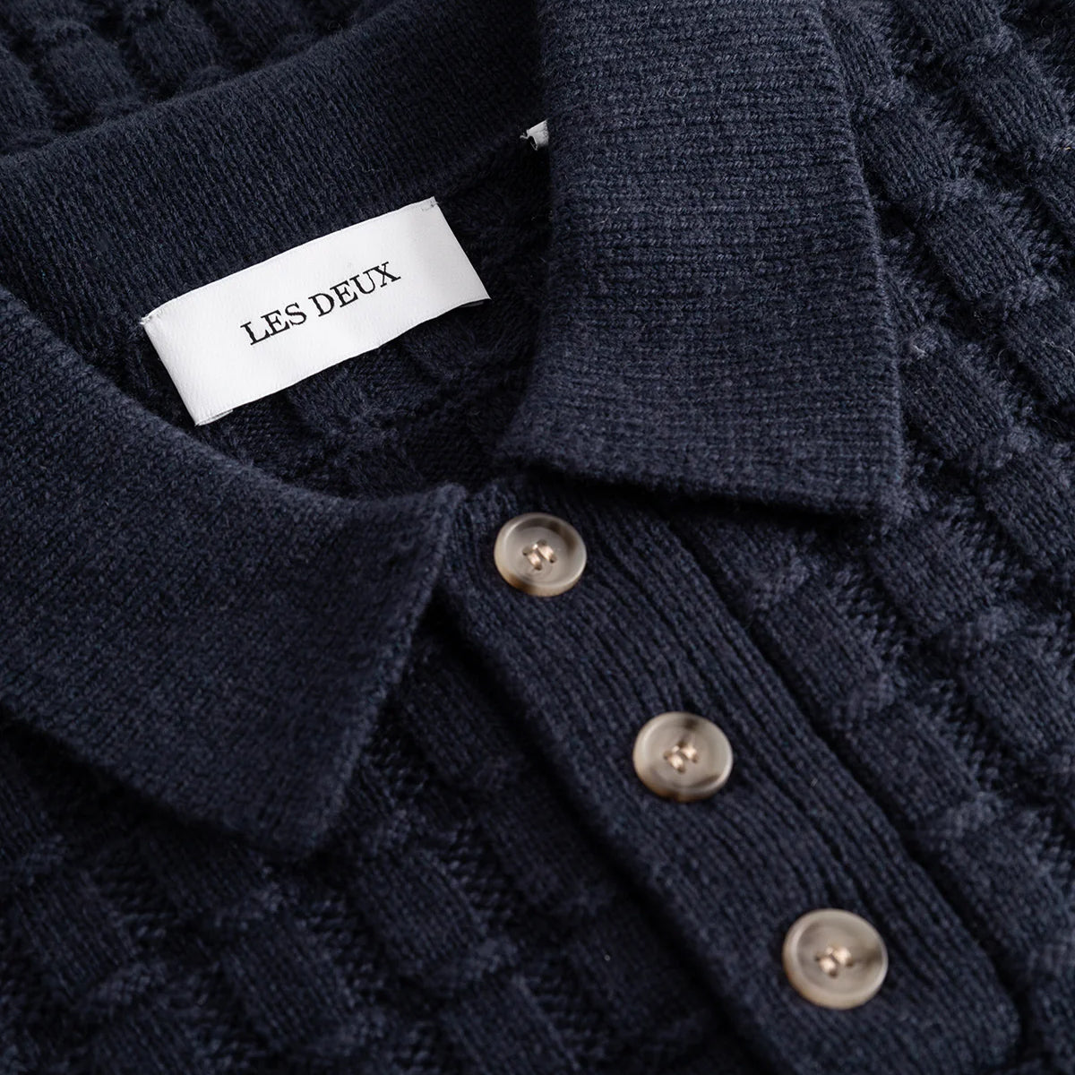 Gustav Squared Structure Polo Knit - Dark Navy