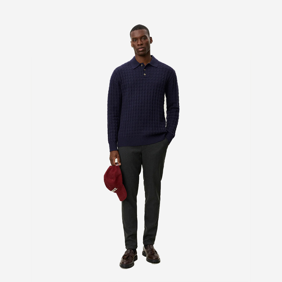 Gustav Squared Structure Polo Knit - Dark Navy
