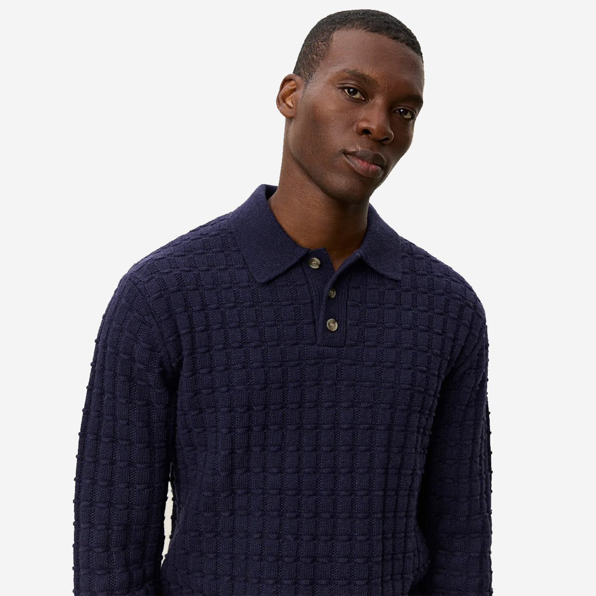 Gustav Squared Structure Polo Knit - Dark Navy