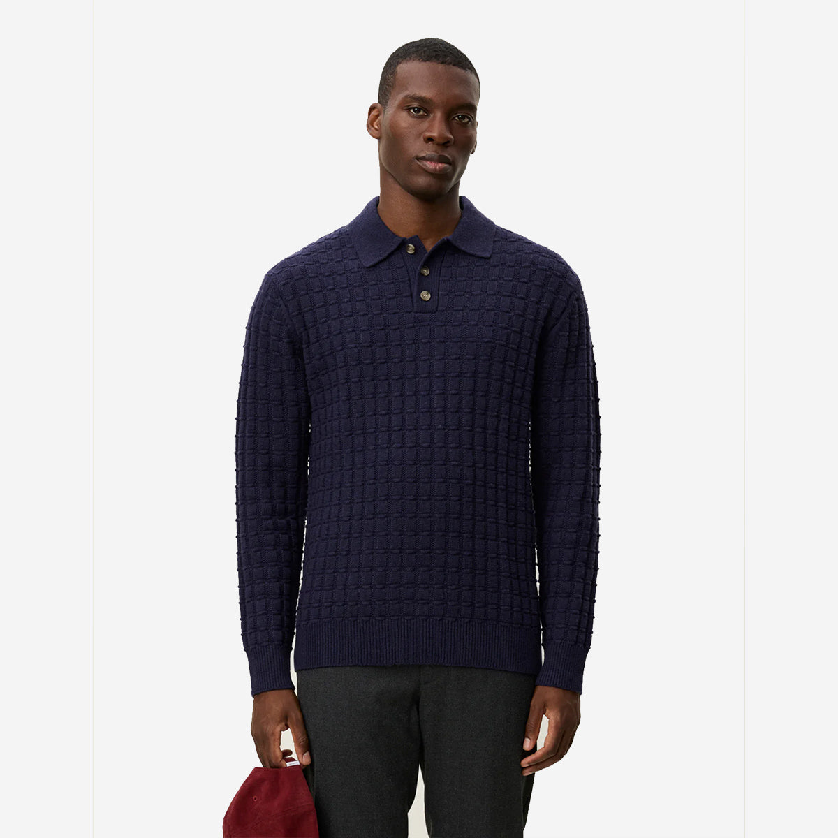 Gustav Squared Structure Polo Knit - Dark Navy
