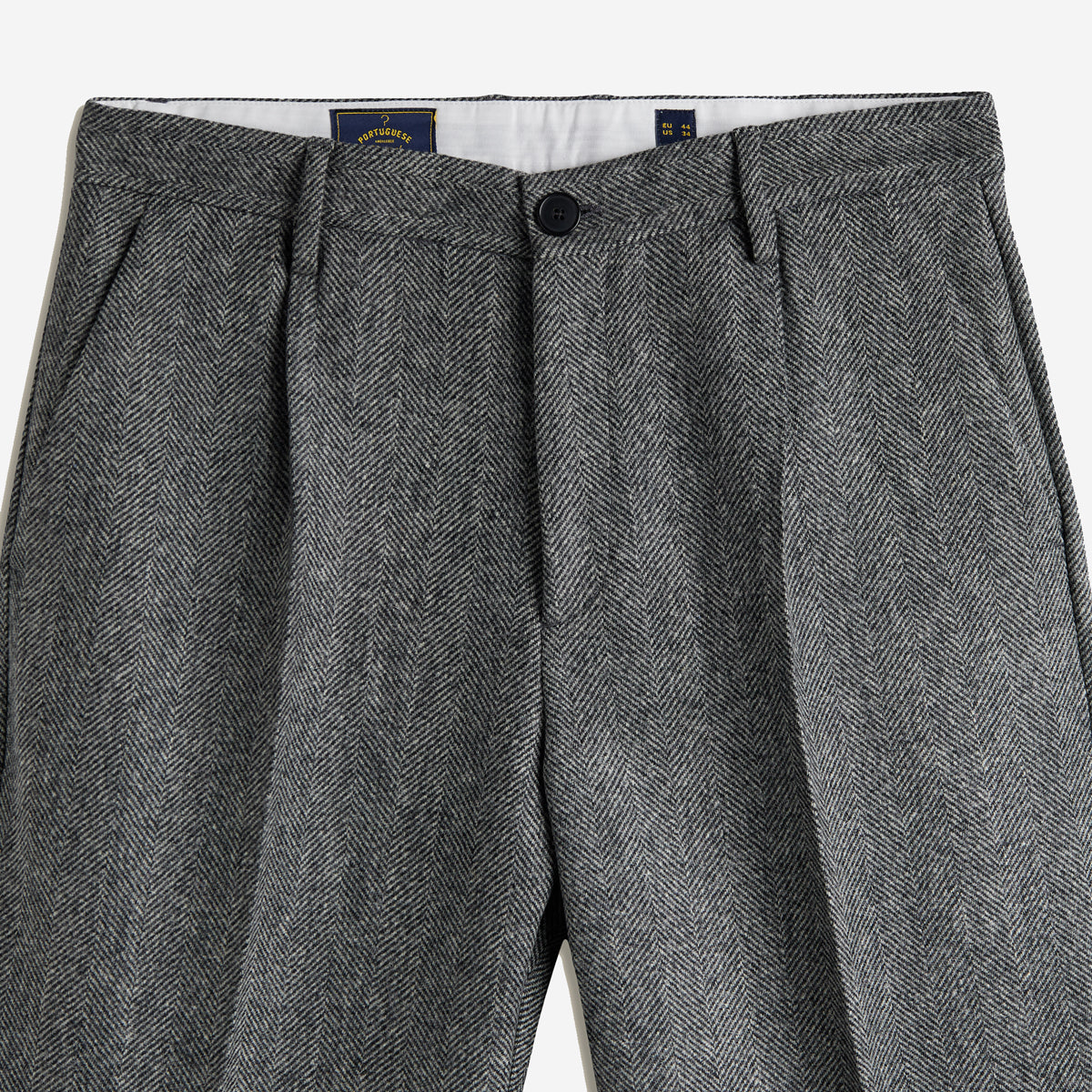 Herringbone Single Pleat Wool Trousers - Charcoal