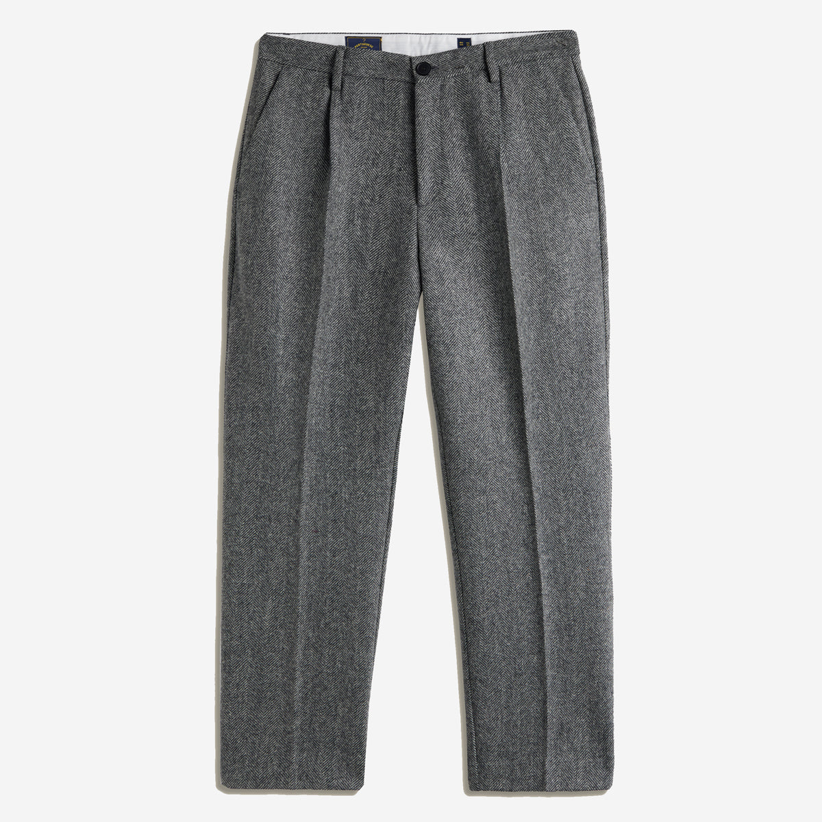 Herringbone Single Pleat Wool Trousers - Charcoal