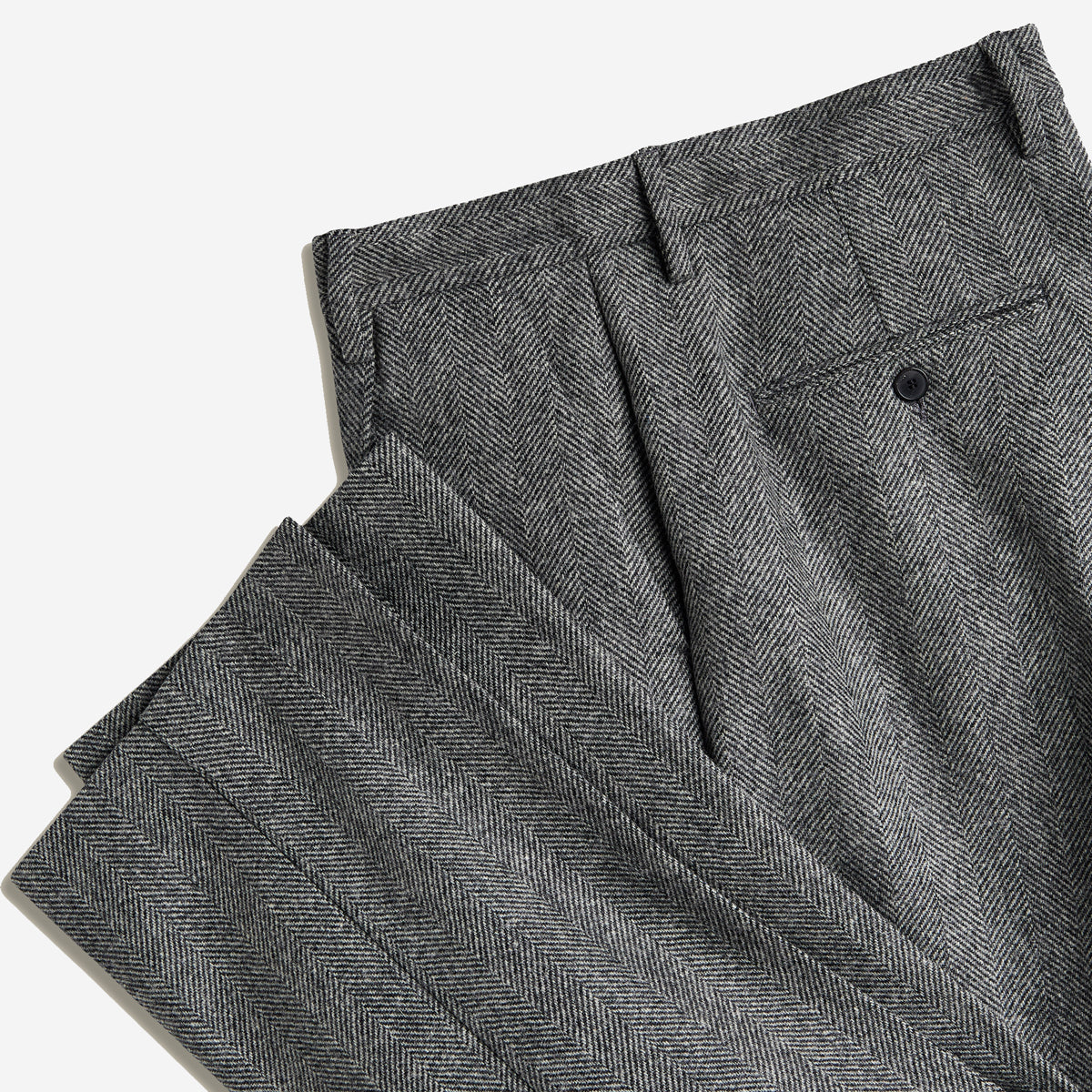 Herringbone Single Pleat Wool Trousers - Charcoal