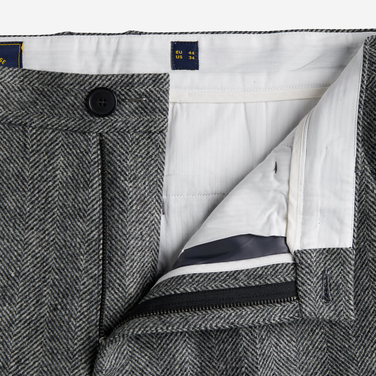 Herringbone Single Pleat Wool Trousers - Charcoal
