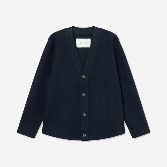 Hill Boiled Wool Cardigan - Navy