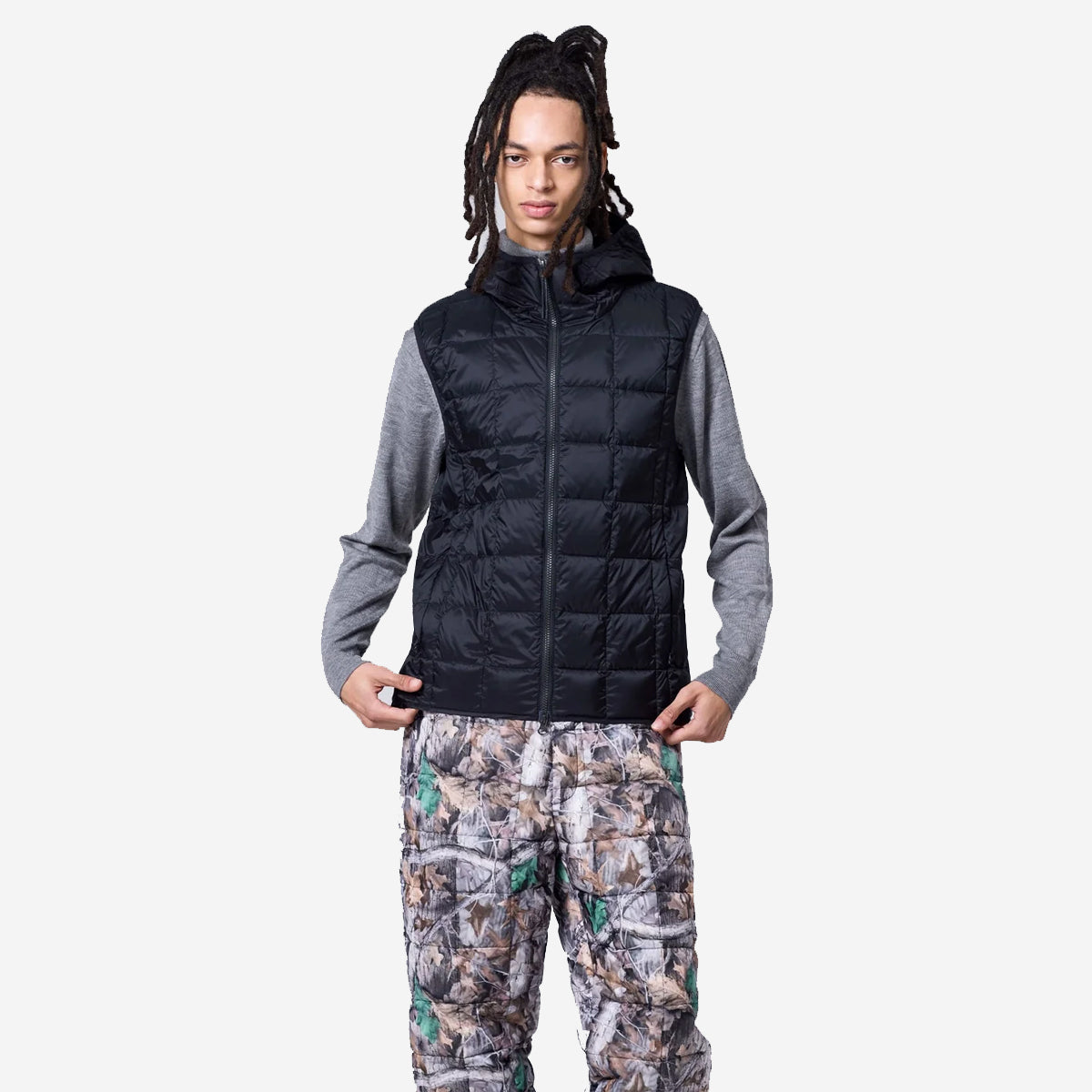 Double Zip Down Hooded Vest - Real Tree Camo