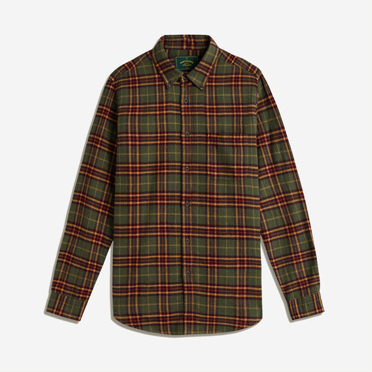 Hoop Plaid Flannel Shirt - Olive/Burgundy