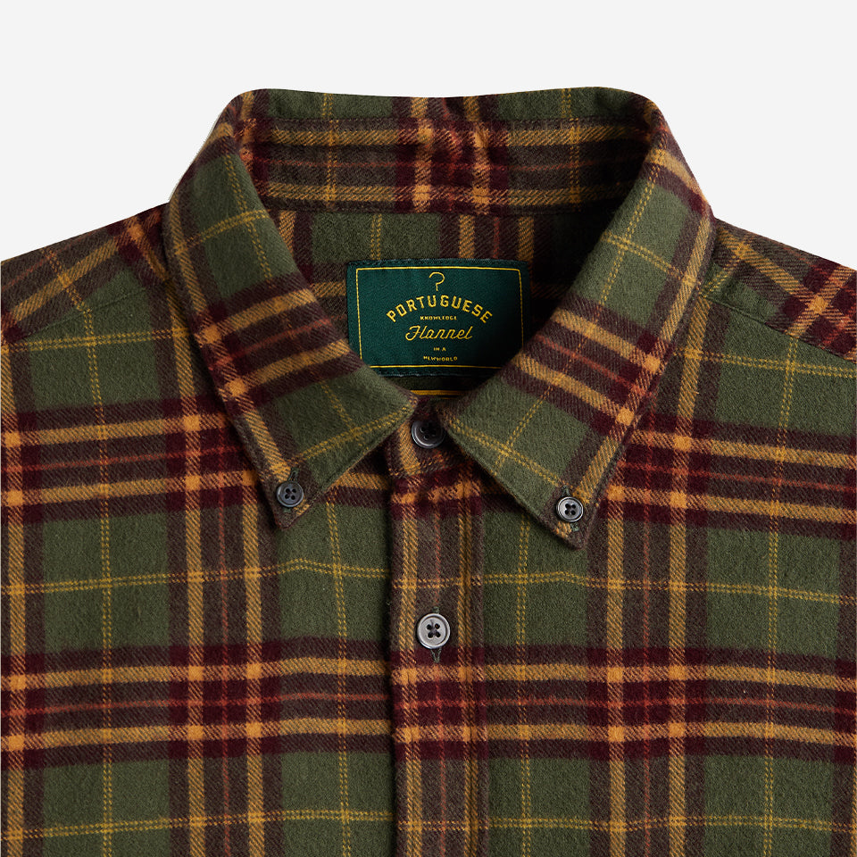 Hoop Plaid Flannel Shirt - Olive/Burgundy