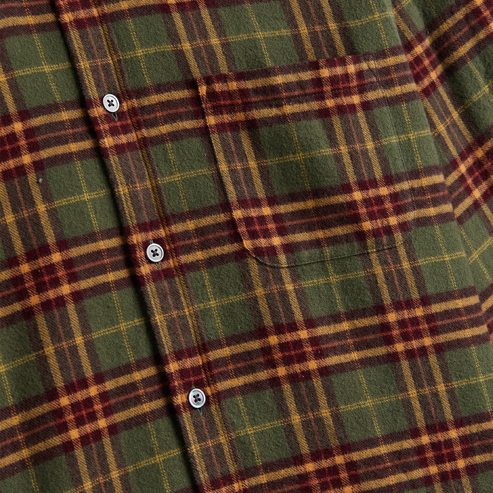Hoop Plaid Flannel Shirt - Olive/Burgundy