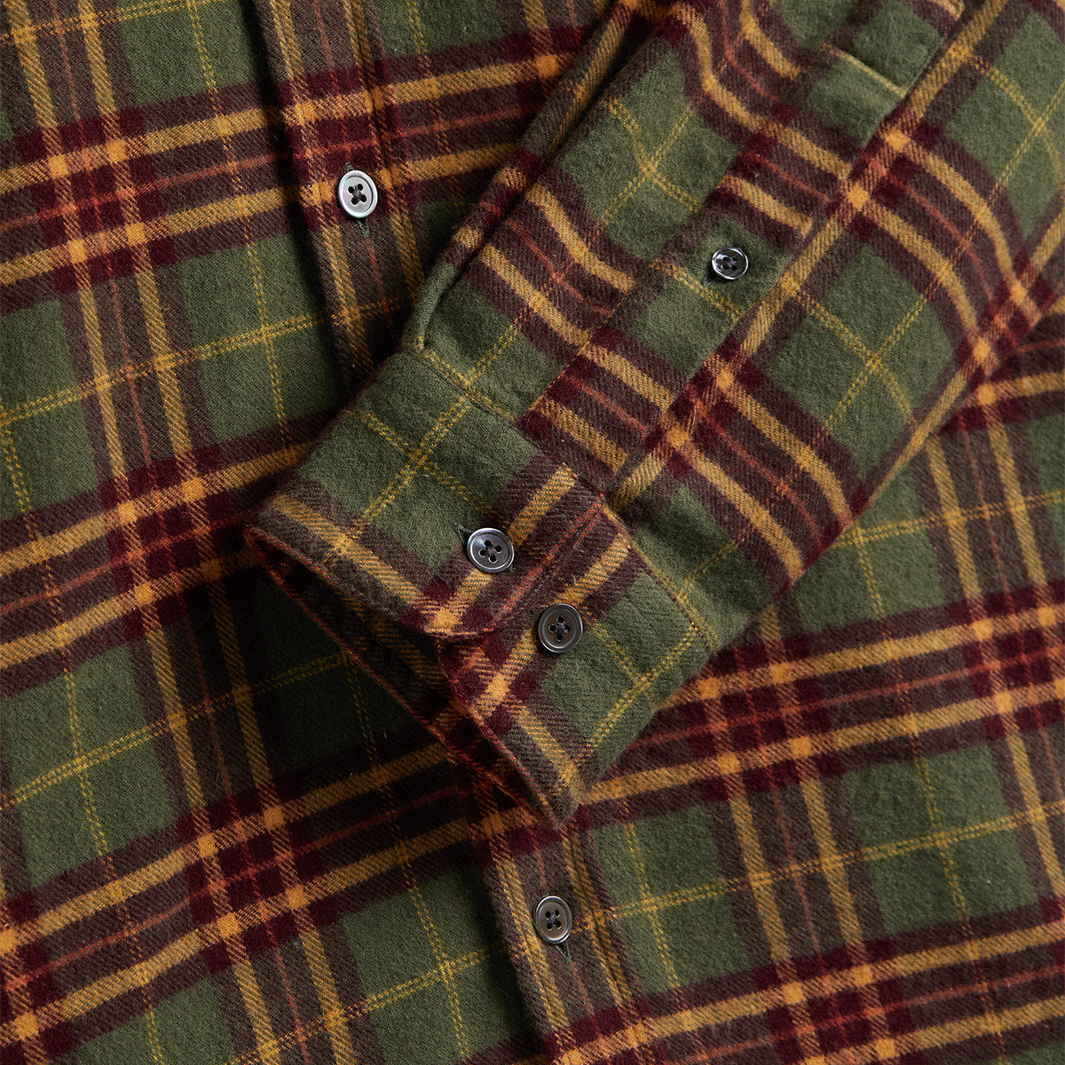 Hoop Plaid Flannel Shirt - Olive/Burgundy