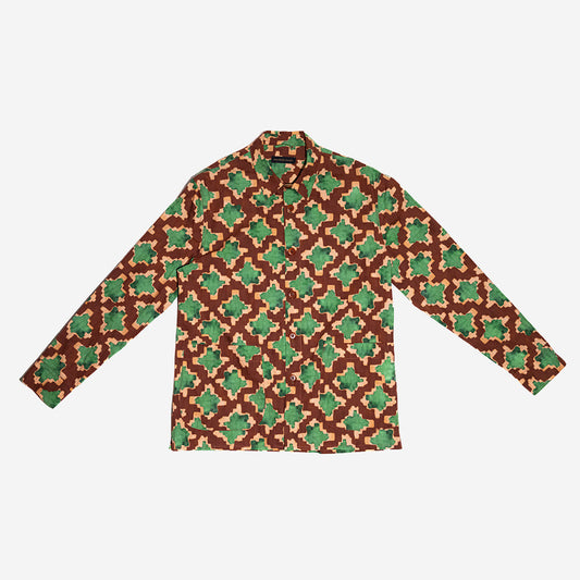 Hadley Lightweight Cotton Overshirt - Green/Brown