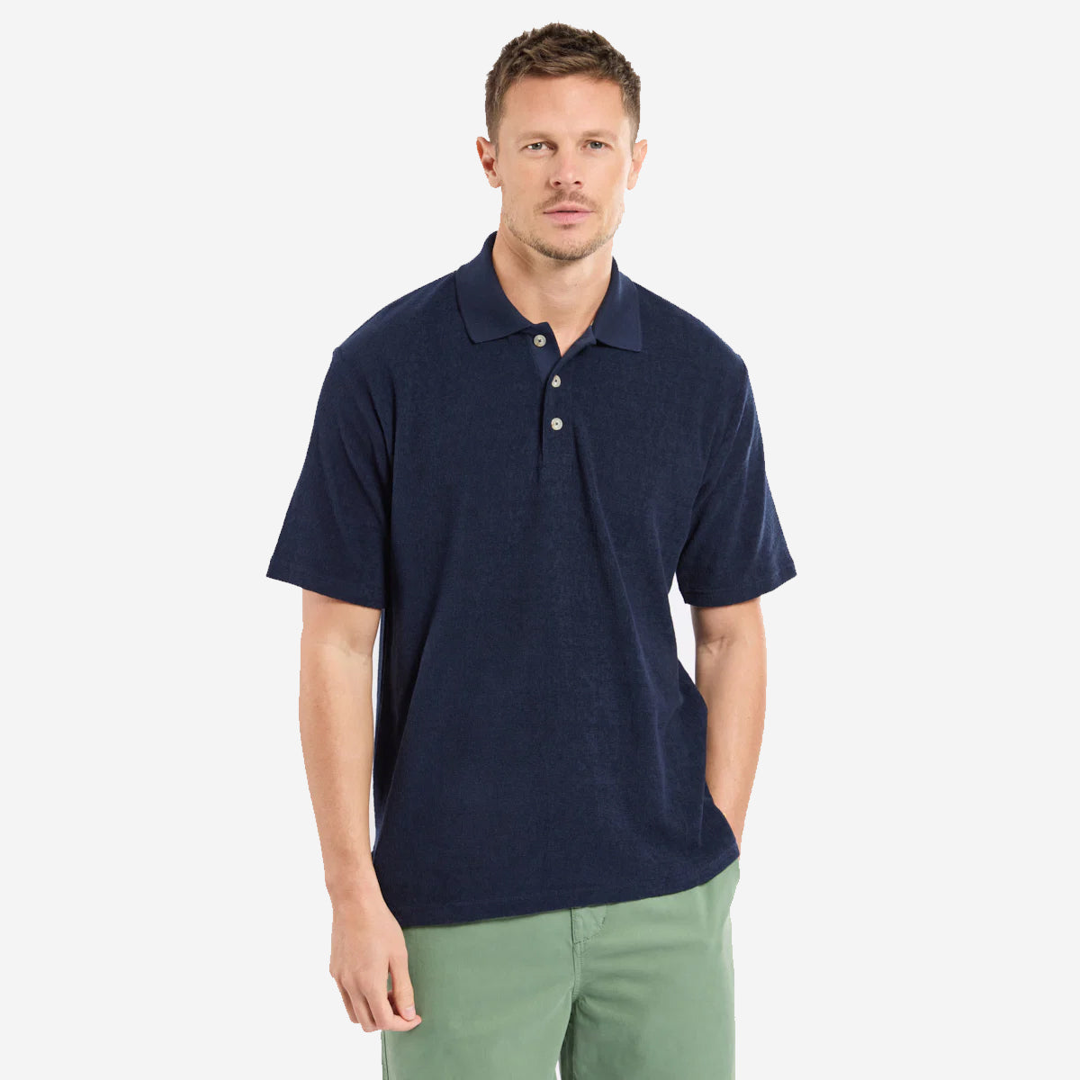 Terry Cotton Polo - Navy Blue