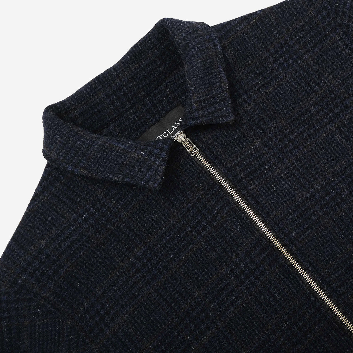 Houndstooth Wool Zip Overshirt - Navy Plaid