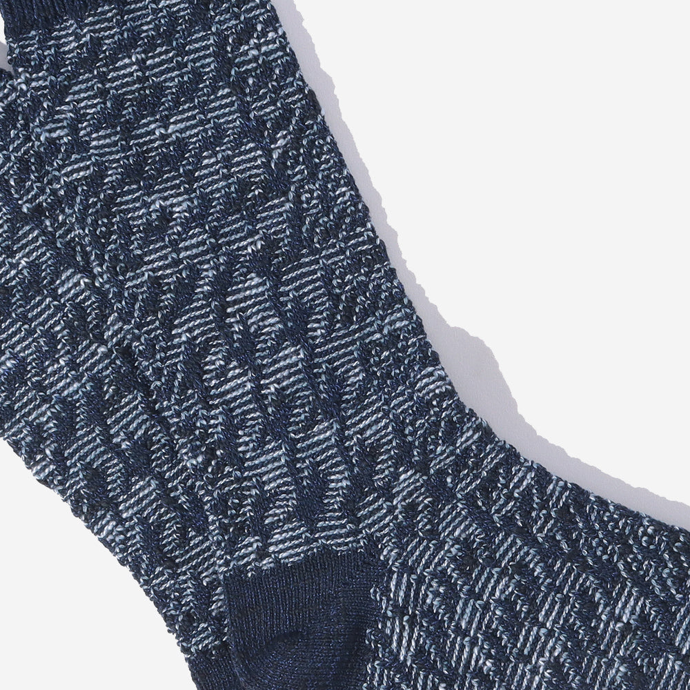 Houndstooth Jacquard Crew Socks - Navy