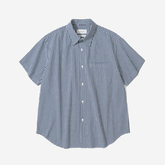 Ice Cotton Gingham Check S/S Shirt - Blue