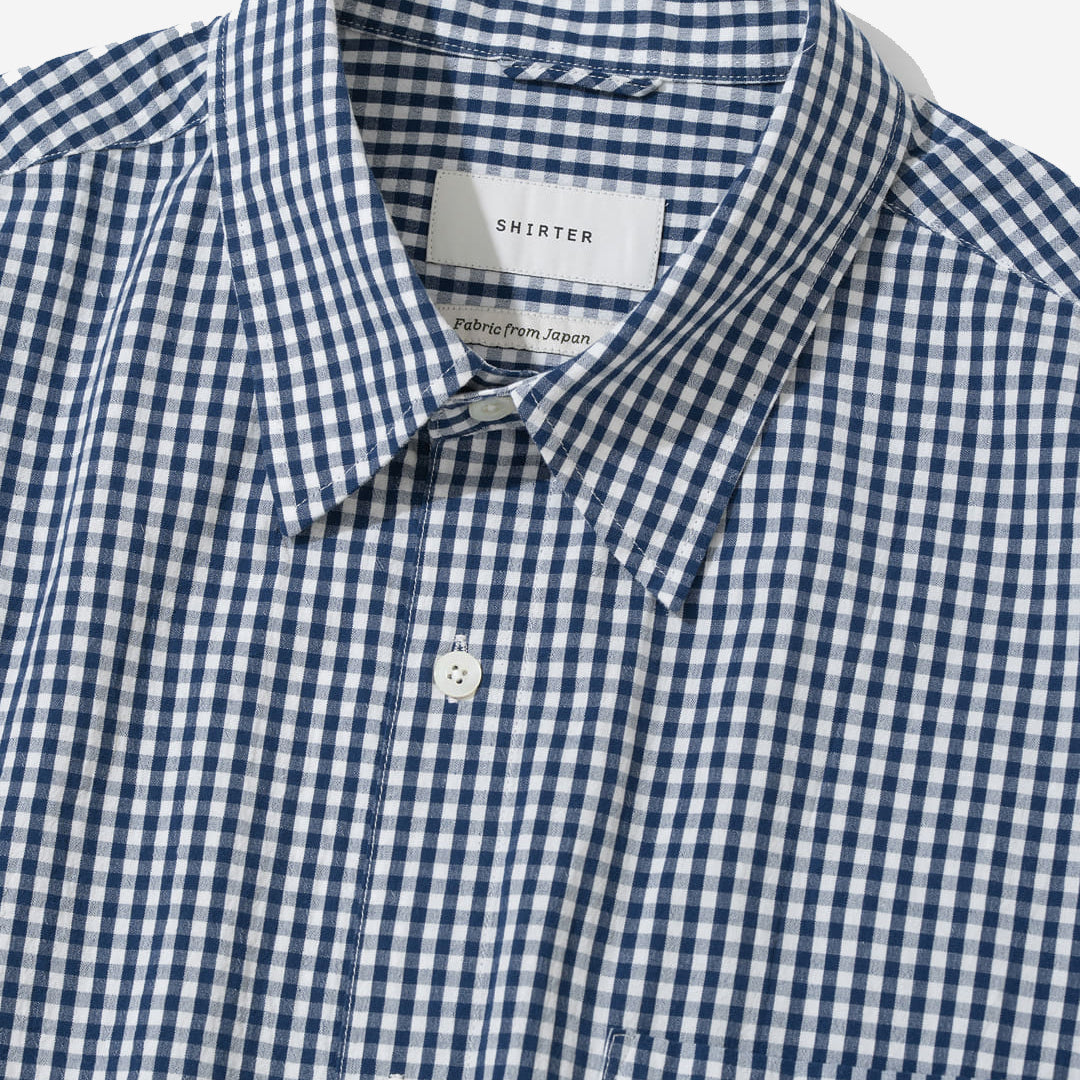 Ice Cotton Gingham Check S/S Shirt - Blue