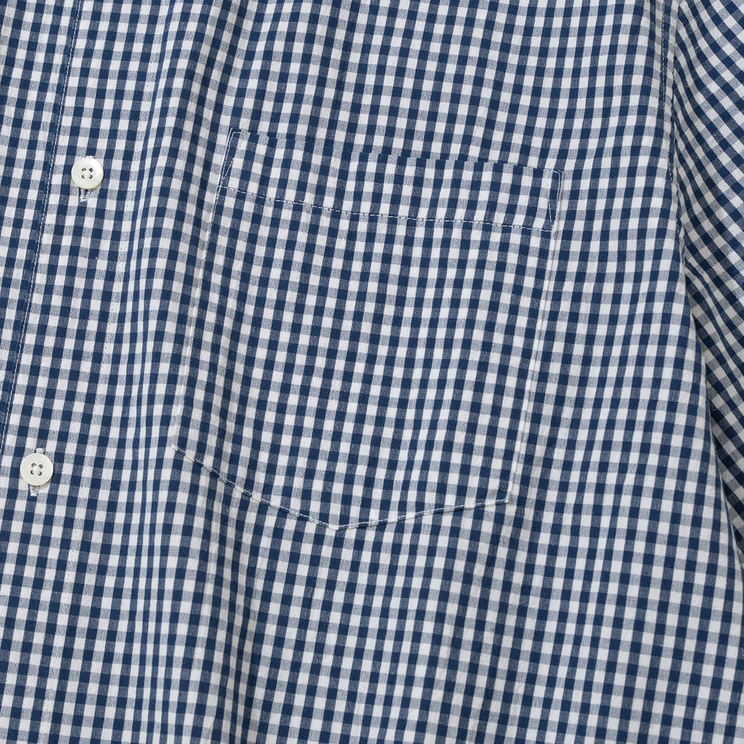 Ice Cotton Gingham Check S/S Shirt - Blue