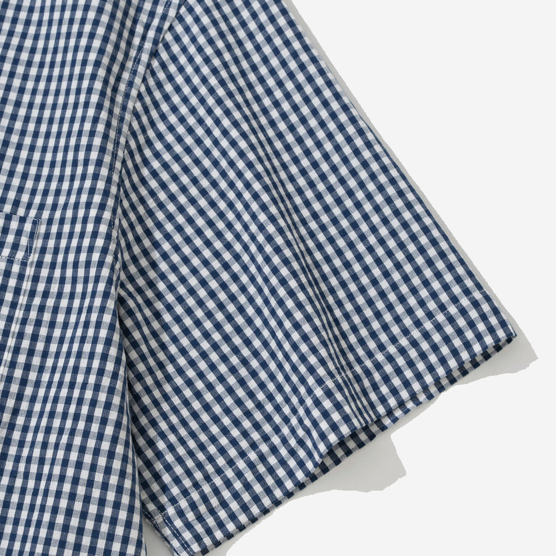 Ice Cotton Gingham Check S/S Shirt - Blue
