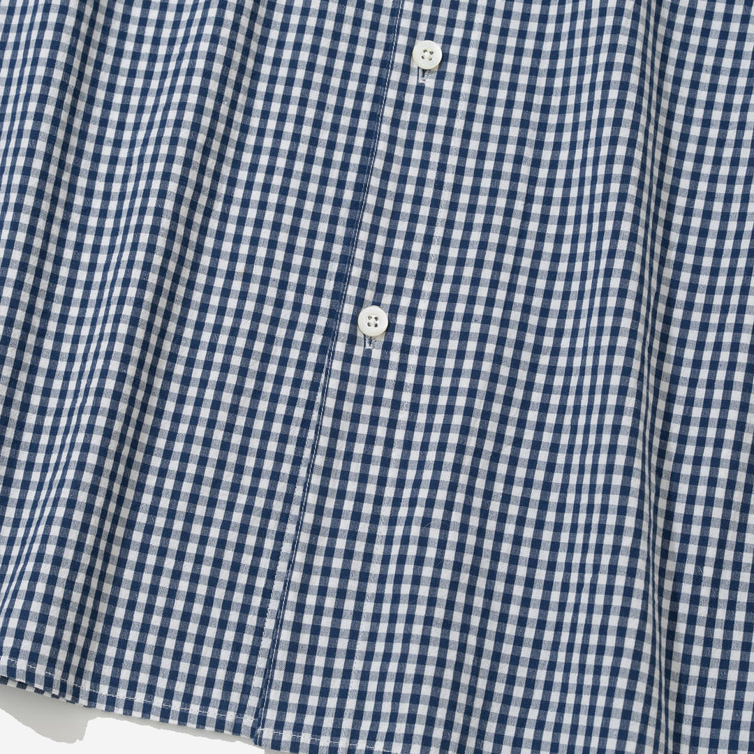 Ice Cotton Gingham Check S/S Shirt - Blue
