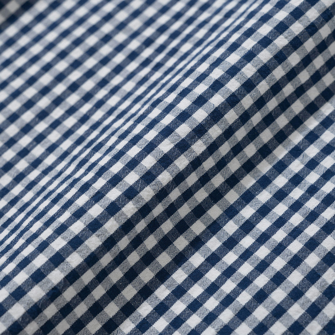 Ice Cotton Gingham Check S/S Shirt - Blue