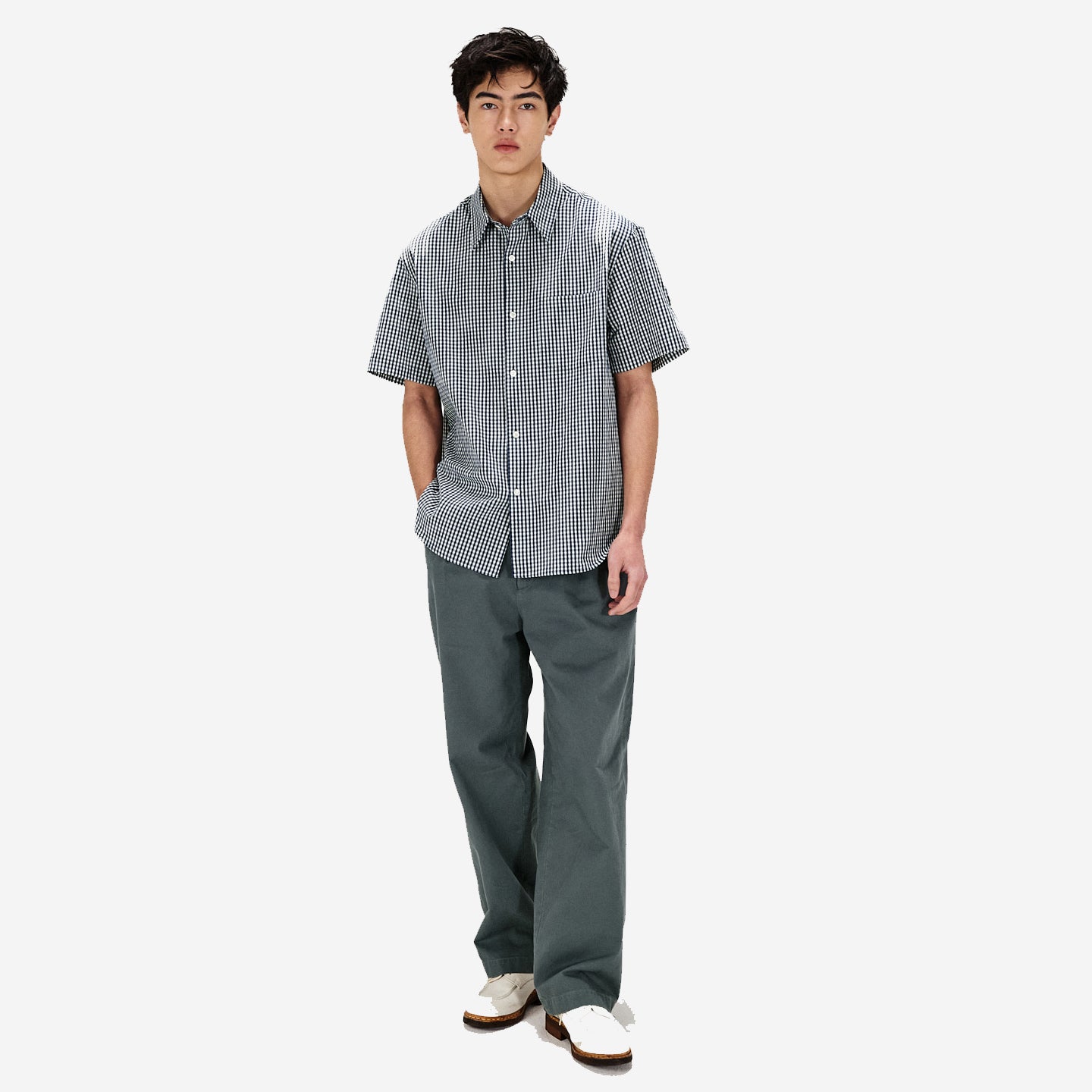 Ice Cotton Gingham Check S/S Shirt - Blue