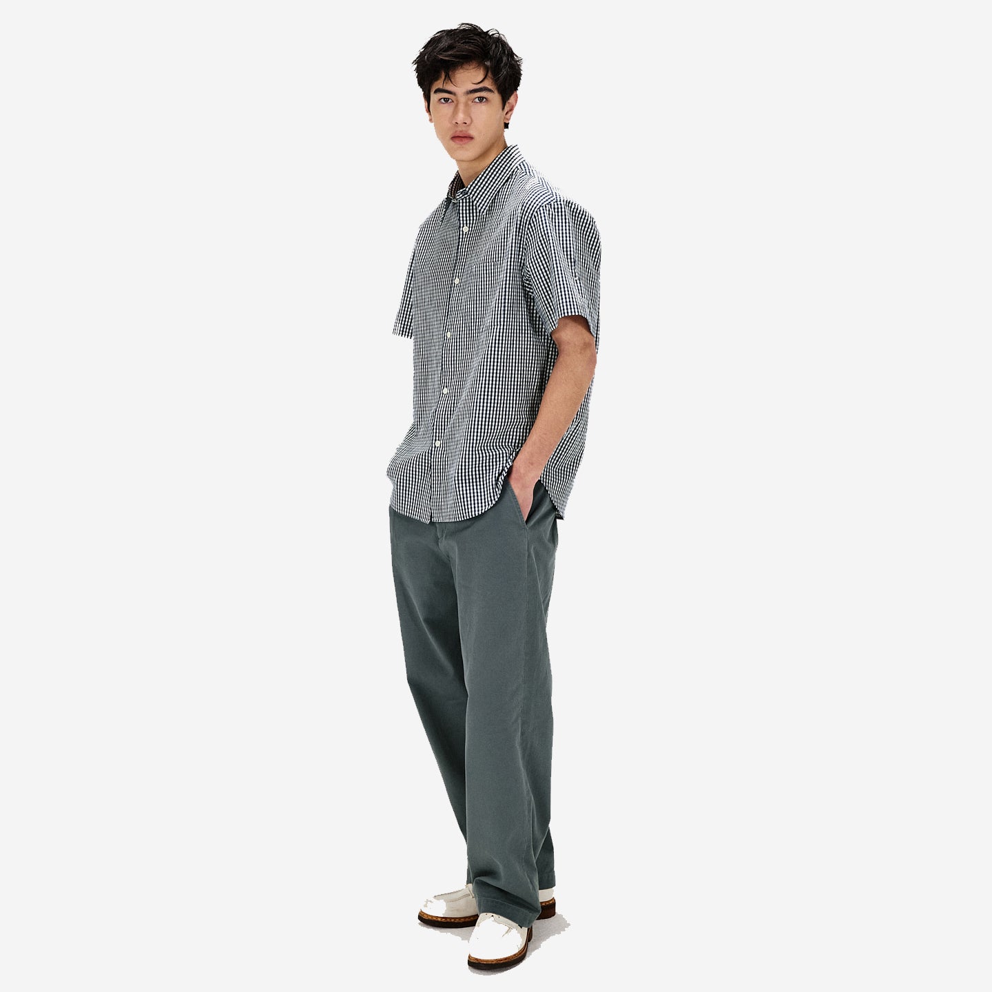 Ice Cotton Gingham Check S/S Shirt - Blue