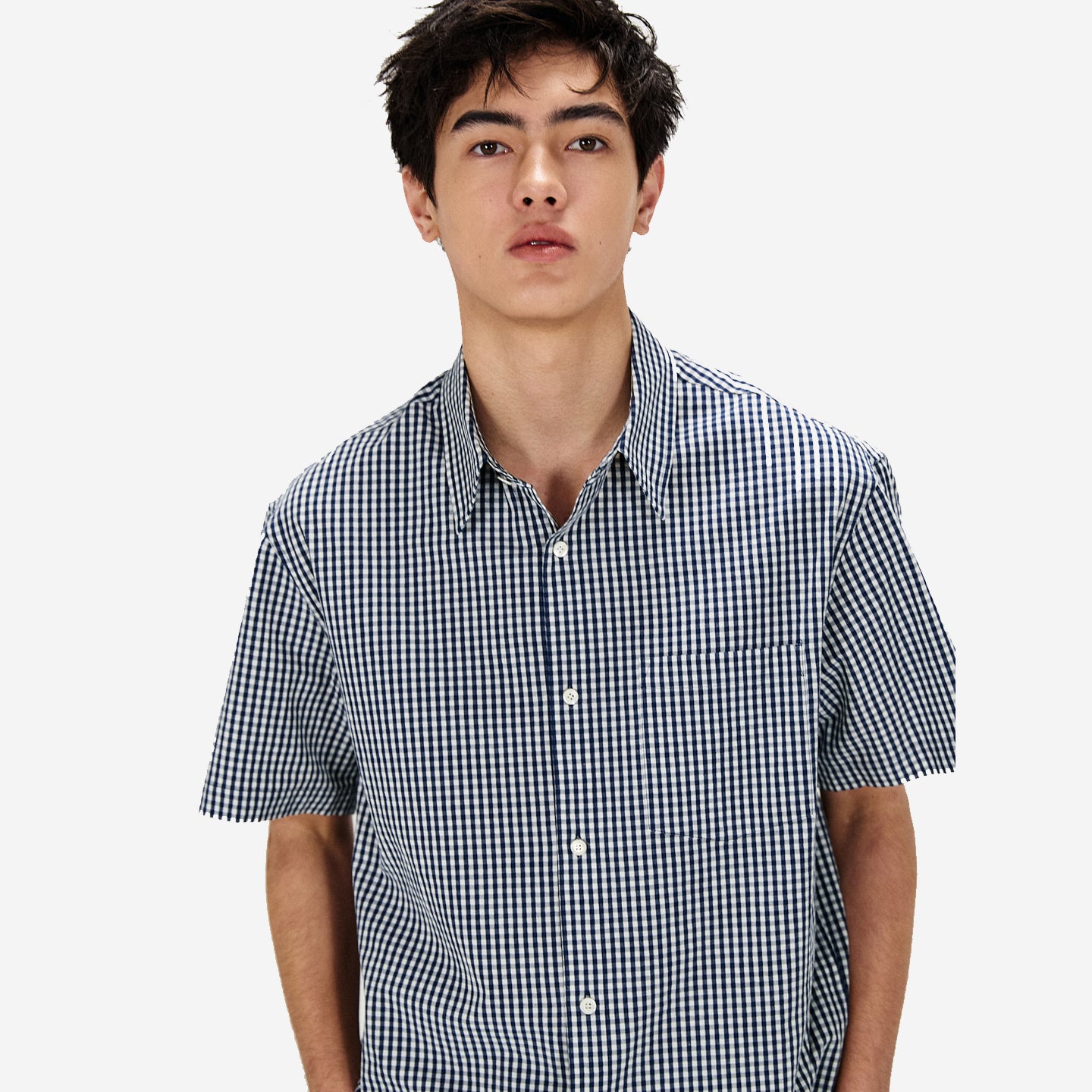 Ice Cotton Gingham Check S/S Shirt - Blue