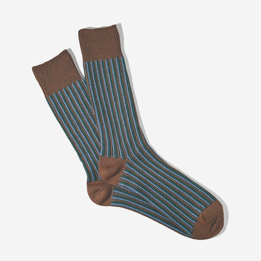 Jacquard Stripe Crew Socks - Brown