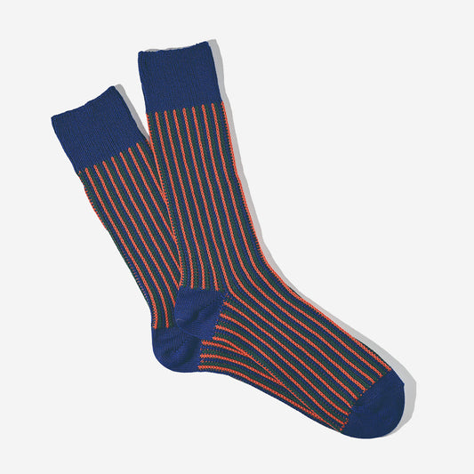 Jacquard Stripe Crew Socks - Navy