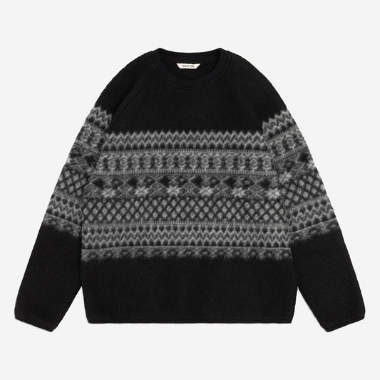 Junction Fairisle Band Wool Fleece Crew - Black
